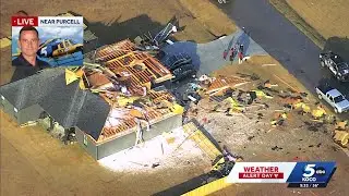 Sky 5 video: Tornado rips roof off and destroys home in Purcell
