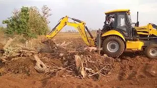 JCB Backhoe Moving on Slippery Field - JCB Working For Village road Construction - Widening road