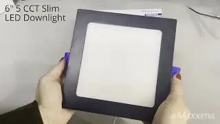 Maxxima Slim Square Recessed LED Downlight, Black Trim, Canless IC Rated, 5 CCT 2700K-5000K