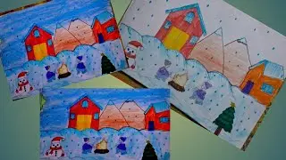Winter Drawing /Landscape Drawing Very Easy / Village Scenery Drawing With Pencil Sketch #drawing 