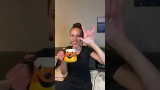 ☕️ Hannah sips coffee from CORNELIUS THE CANDY CORN MUG! 🎃 #coffee #coffeechat #spookyseason #vegan