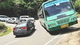 Govt Bus and car Ooty To Gudalur Route Turning Hairpin bend Hills Driving 