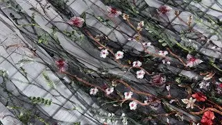 [OneYard] Garden Floral Flowers Embroidery Black Mesh Lace Fabric 38003