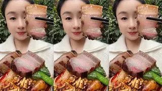 Homemade Mukbang 🔥 Eating Red Chili  Braised Pork Belly With Sauce Spicy 🥵 I Super Delicious! #asmr 
