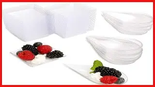 Mini Appetizer Plates and Tear Drop Spoons for Weddings (Clear, 72 Pieces)