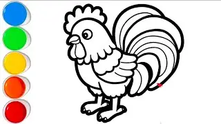 How to Color a Cartoon Rooster | Easy Drawing and Coloring for Kids | Step-by-Step Coloring Tutorial