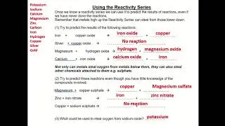 Reactivity Series   metals with acids