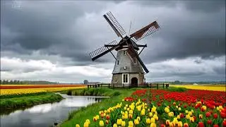 Rainy Windmill Ambience | Cozy Dutch Countryside, Thunder & Relaxing Rain Sounds