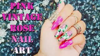 Pink Vintage Rose Nail Art