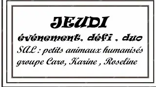 Jeudi . Evénement , défi, duo . SAL petit animaux humanisés  du  groupe Caro, Karine ; Roseline