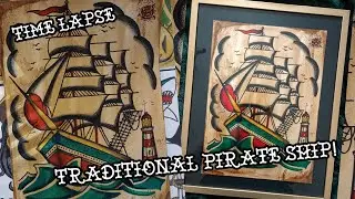 TRADITIONAL TATTOO PIRATE SHIP! Time Lapse & Critique + Talk about getting your art out there!