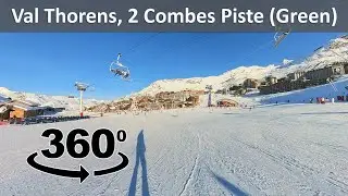 360° video, Val Thorens, Three Valleys, 2 Combes green ski run / piste, December 2022