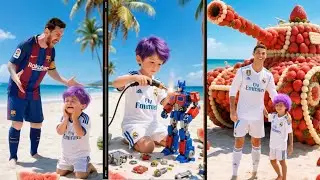 Messi destroys Ronaldo's son's Robot with a big hammer! #ronaldo #messi #football
