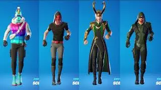 ALL 8 CREW PACK SKIN FORTNITE DANCE BATTLE (Loki,Alli,Green Arrow,Mecha Cuddle Master)