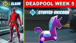 FORTNITE DEADPOOL WEEK 5 CHALLENGES! Find Deadpool's Stuffed Unicorn, Visit the red steel bridges