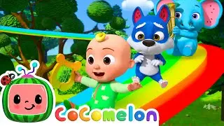 JJ's Rainbow Tree Slide | CoComelon Animal Time - Learning with Animals | Nursery Rhymes for Kids