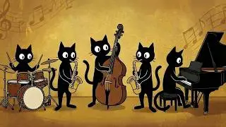 Black Cats Stylish Jazz Work Vibe: Deep Bass Groove & Soothing Instrumental Music
