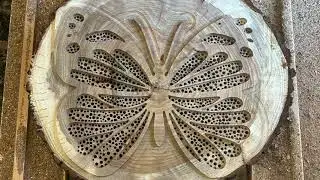 ABB Robot CNC Milling Butterfly Shape | Wooden Insect Hotel from Tree Trunk