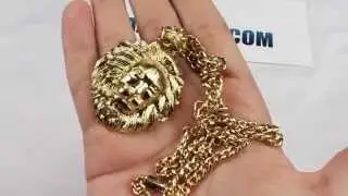 14K Gold Lion Head Pendant On Cuban Link Chain