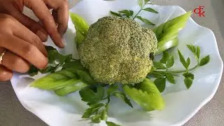 Attractive Broccoli and Tomato Garnish Design  | Art In Vegetable Carving Flower Decoration