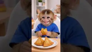 Baby Monkey Tries Samosa for the First Time 😍 | &ldquo;Wow So Yummy!&rdquo; 🥟🐒#babymonkey