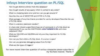 Top 20 Infosys interview questions and answers on PLSQL
