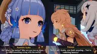 Aether & Paimon So Excited to Ayaka's New Outfit (CutScene)