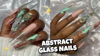 ABSTRACT GLASS NAILS | Trying new NUDE GEL POLISH by GLOWTIPS UK | Easy Beginner Nail Art Tutorial