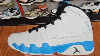Nike Air Jordan 9 Retro Powder Blue 4K POV in Hands / Don Alpha Cleat SKU: FQ8992-101