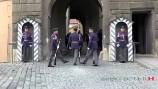 Changing of the guard at the PRAGUE CASTLE, in the Czech Republic. High quality video.