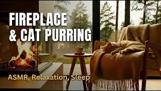 Cozy Fireplace & Deep Cat Purring ASMR &bull; Relaxing Sleep Ambience in Misty Forest (NO MUSIC)