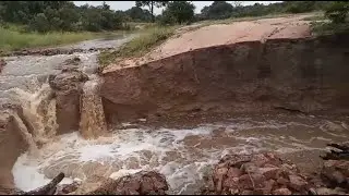 Full Dam and the pans at Djuma, and outlet to Molwati Drainage has washed out the dam road 1/16/26