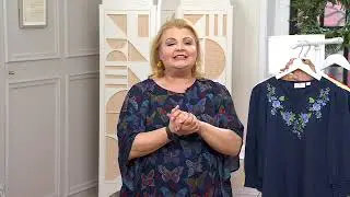 Quacker Factory Indigo Floral Smocked Cuff V-Neck 3/4 Sleeve Top on QVC