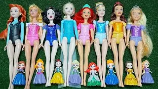 ASMR Most Popular Disney Princess Dolls   lots of colorful rainbow Dresses unpacking surprise toys