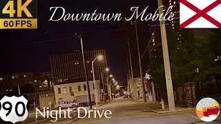 Driving to Downtown Mobile at Night