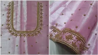 Rs.200/- Aariwork blouse design /Tissue frabic/review /Heavy back & sleeve design /scallop design