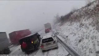 Hromadn&aacute; nehoda na D1 z pohledu řidiče kamionu