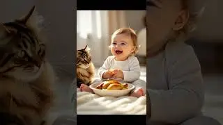 #BabyAndCat #CuteBabyMoments #CatWatchingBaby #FunnyCatReaction #BabyEating #AdorableBaby