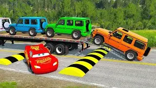 Flatbed Truck Mcqueen  |  Transportation with Truck - Porthole vs Car #9 -  BeamNG.Drive