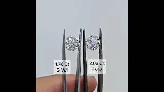 Round Cut Diamond Size comparison - 1.76 and 2 carat