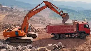 Excavator Power in Action | Loading Stones into Dumper || Big Excavator big Action 