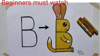 Easy Rabit drawing using alphabet B// How to draw a bunny with letter B tutorial/oil pastel drawing