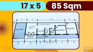 План дома 17x5 метров площадью 85 квадратных метров 2 спальни