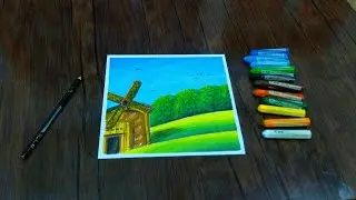 Green Landscape Scenery Drawing With Oil Pastels // Nature Landscape Drawing // Muavia's Art