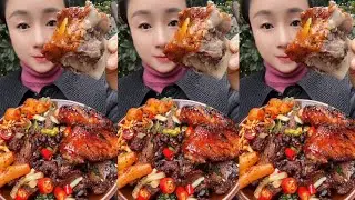 Homemade Mukbang 🔥 Eating Red Chili  Braised Pork Belly With Sauce Spicy 🥵 I Super Delicious! #asmr 