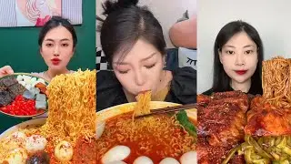 ASMR MUKBANG SPICY FIRE RAMEN NOODLES 🔥 & KIMBAP & DUMPLINGS & SAUSAGE ( DELICIOUS KOREAN FOOD ) 