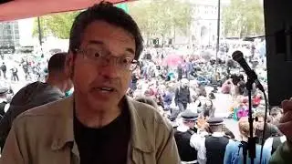 George Monbiot trapped on stage by police cordon - Marble Arch - Extinction Rebellion