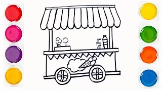 Learn how to Draw and Color Colorful Ice cream Cart | Drawing & Coloring Step by step | Easy drawing