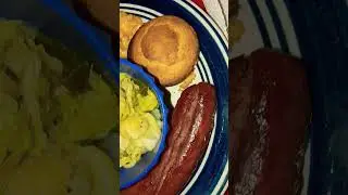 Mac and cheese with Cabbage and Baked Fish and Sausage and Cornbread. #food #meal #fish #ytshorts