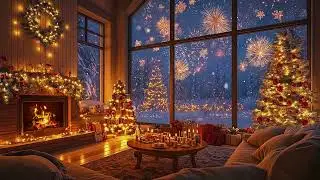 Panoramic Winter Fireworks View 🥂 Gentle Instrumental Music & Warm Fire | NYE 2025